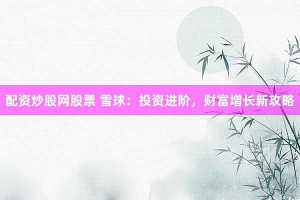 配资炒股网股票 雪球：投资进阶，财富增长新攻略
