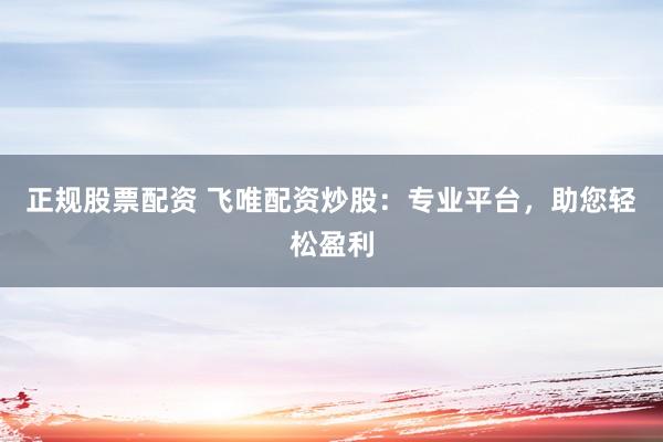 正规股票配资 飞唯配资炒股：专业平台，助您轻松盈利