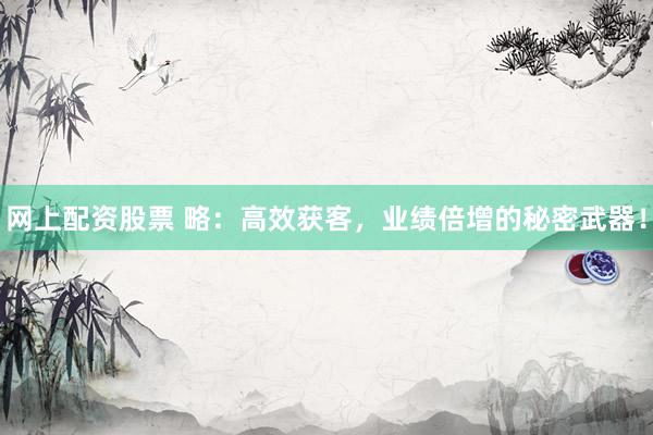 网上配资股票 略：高效获客，业绩倍增的秘密武器！