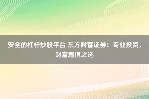 安全的杠杆炒股平台 东方财富证券：专业投资，财富增值之选