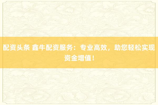 配资头条 鑫牛配资服务：专业高效，助您轻松实现资金增值！