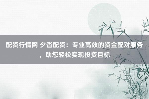 配资行情网 夕沓配资：专业高效的资金配对服务，助您轻松实现投资目标