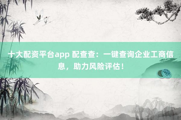 十大配资平台app 配查查：一键查询企业工商信息，助力风险评估！