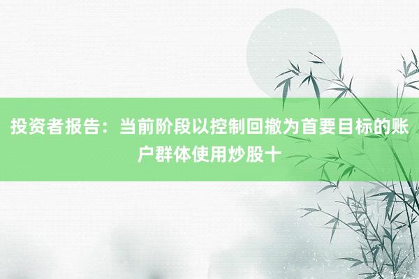 投资者报告：当前阶段以控制回撤为首要目标的账户群体使用炒股十